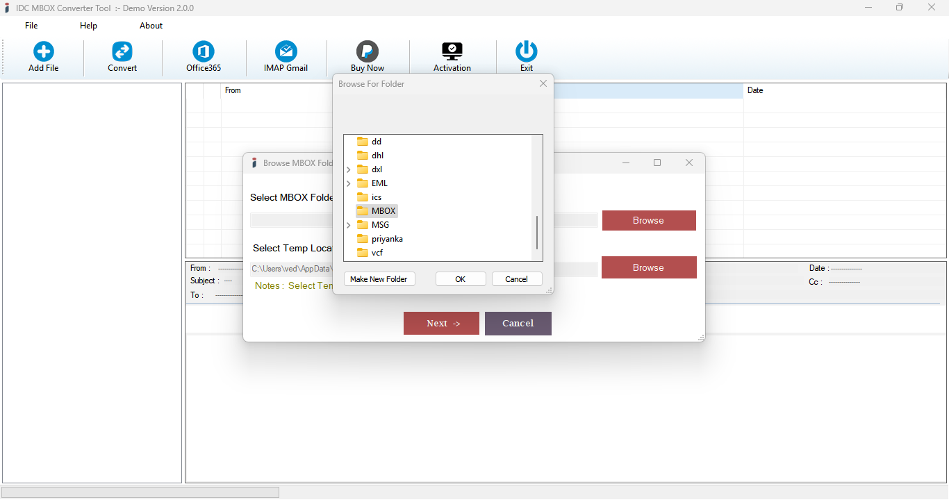 Select MBOX file