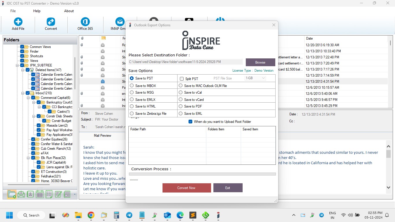 Export Option for Outlook OST Conversion