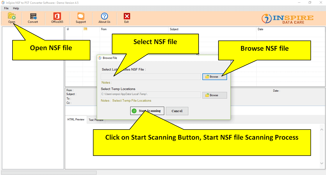 Launch Lotus Notes NSF file Converter Tool